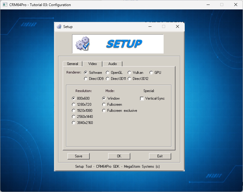CRM64Pro Tutorial 03 configuration screen